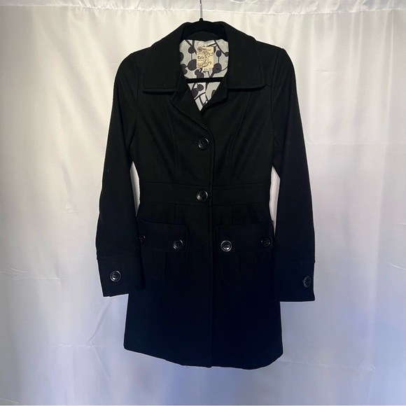 Tulle black wool 3/4 length coat. Size XS. Lined. - Picture 3 of 5